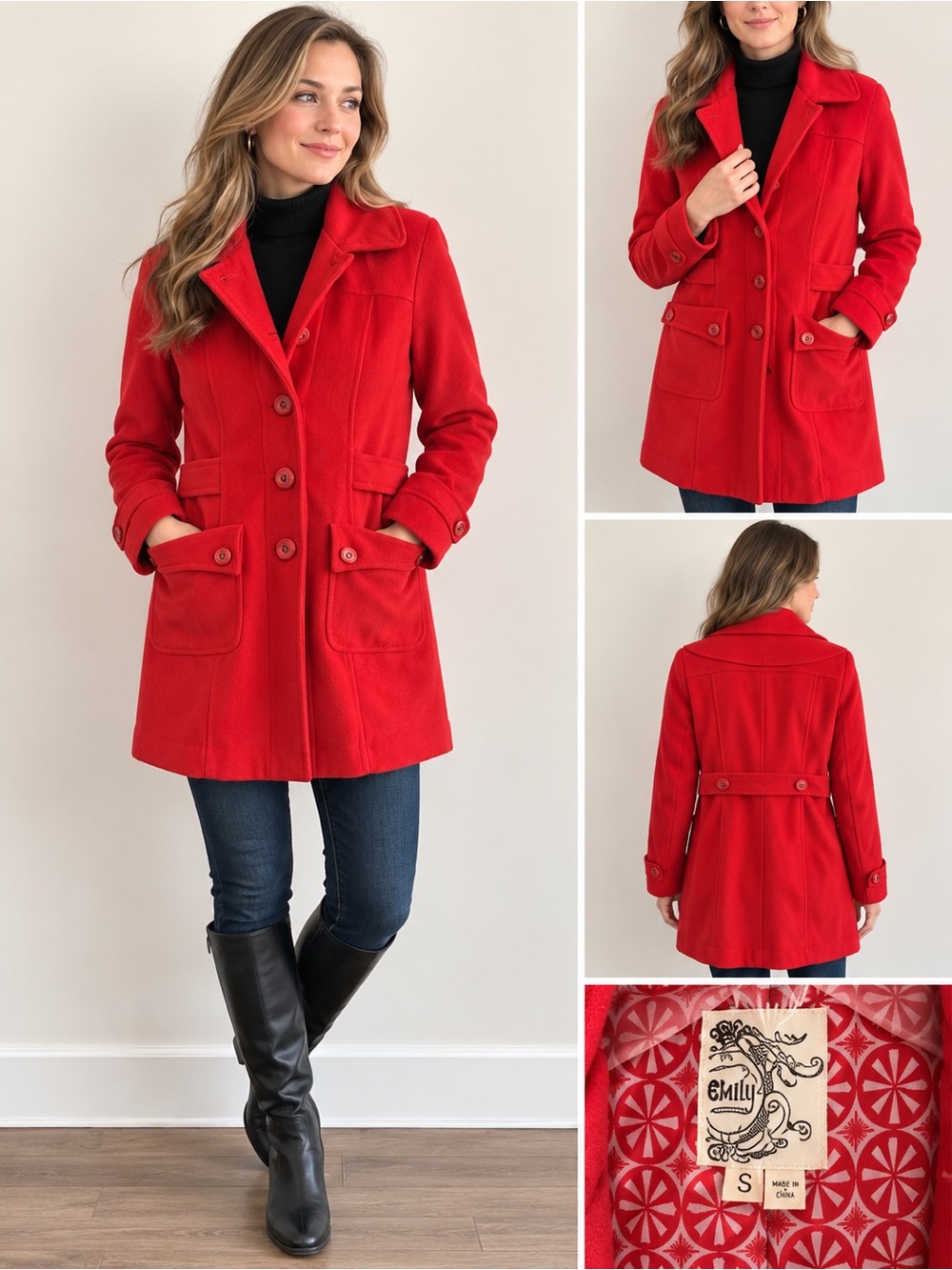 Tulle Boutique Red Retro Mod Tailored Coat Size Small